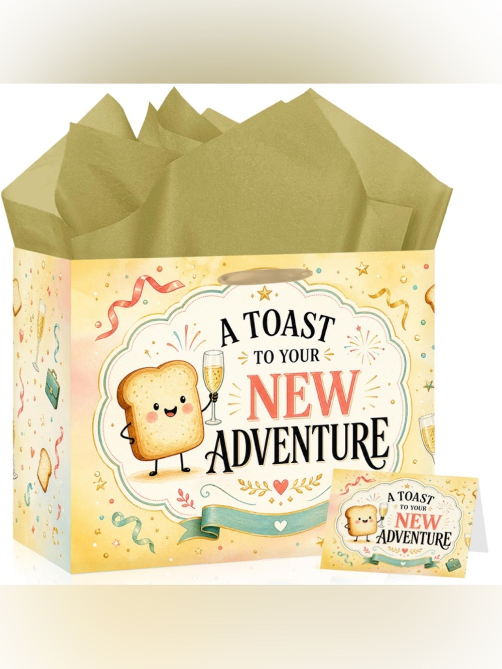A Toast to Your New Adventure Gift Bag with Olive Green Tissue